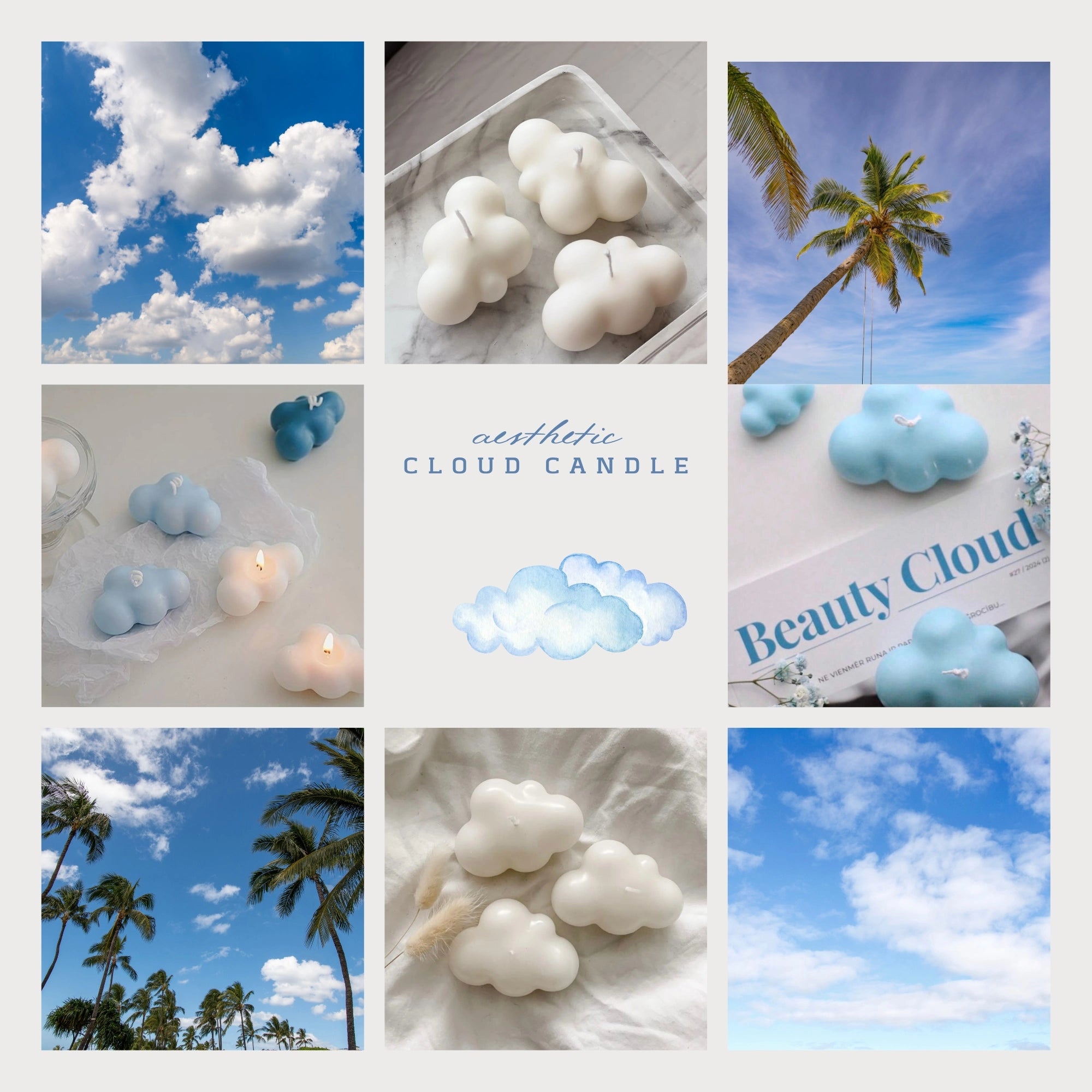 Euphoria Gifts Cloud Candle Pack of 2 | Sky Blue Scented Vanilla Candle for Home Decor, Prayer, Manifestation & Gifting | Aesthetic Colourful Cloud Shape Candles for Birthday & Room Decoration
