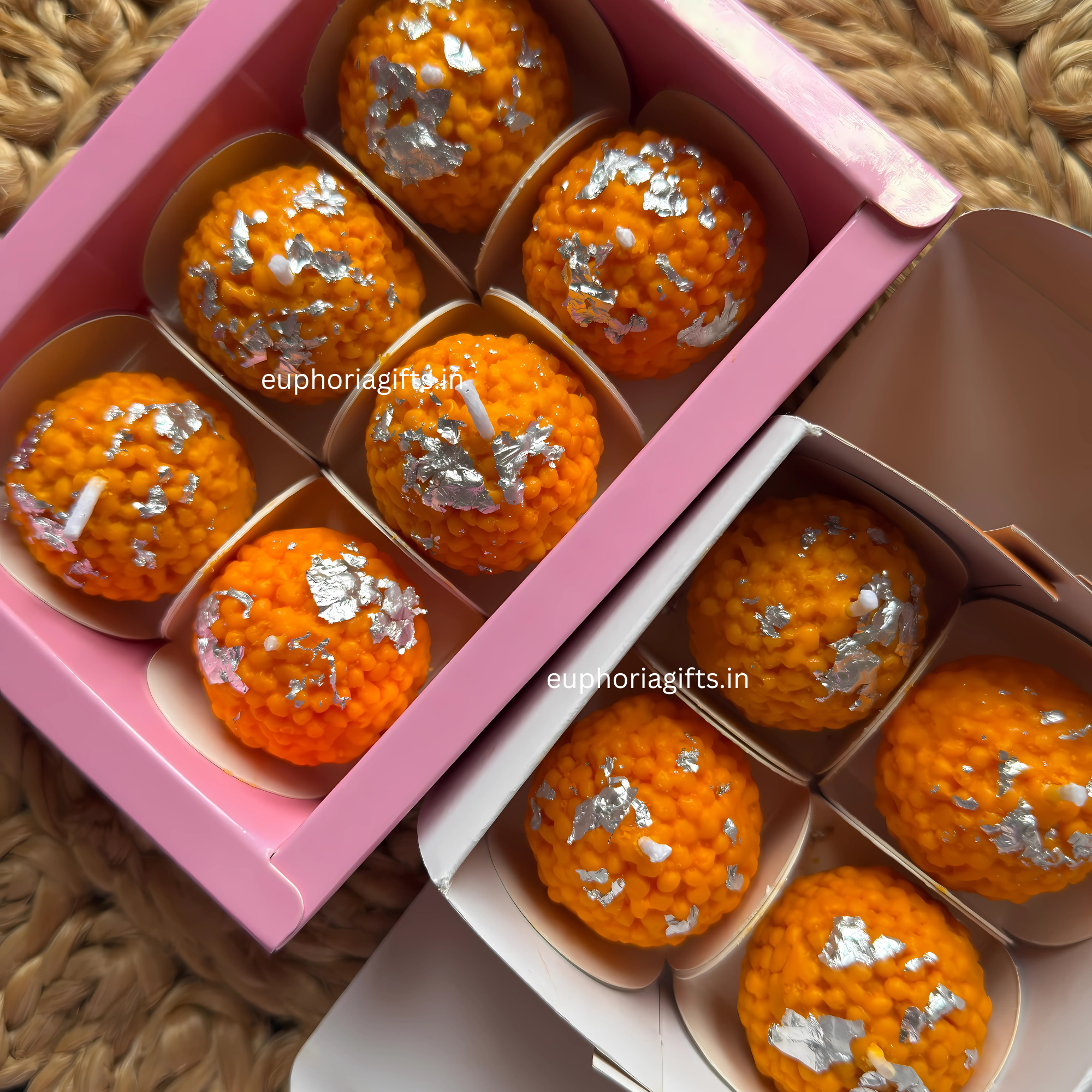 “Laddu candle set of 6 in gift packaging box for Diwali”