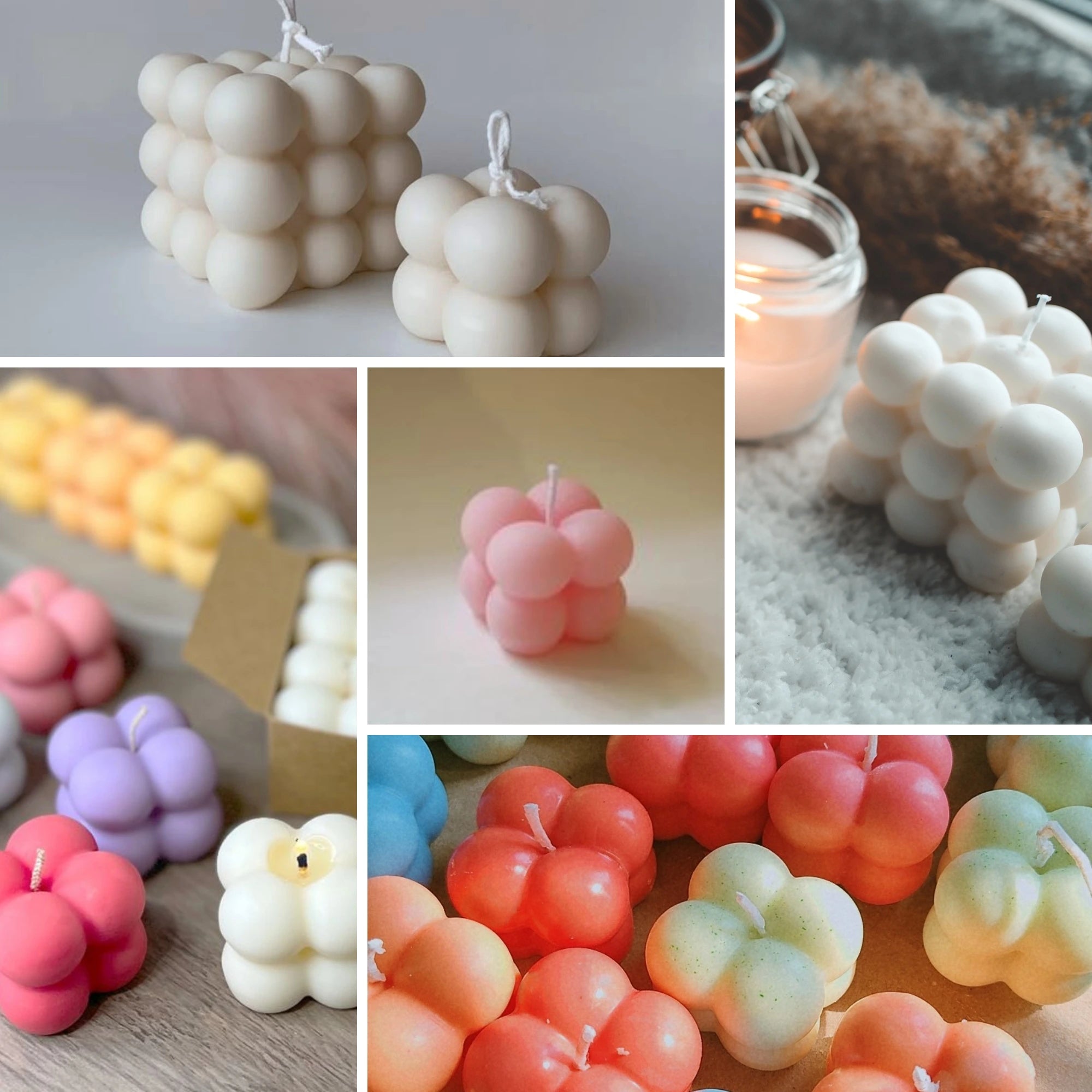 Cute Bubble Candle Aesthetic – The perfect addition to your Pinterest-y desk or vanity space. collage of bubble candle from euphoria gifts