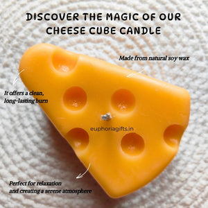 EuphoriaGifts Cheese Cube Shaped Candle | Yellow Food-Themed Aesthetic Wax Candle for Manifestation, Decor & Gifting | Cheese Gift for Friends | Small Size Cute Photo Prop Candle