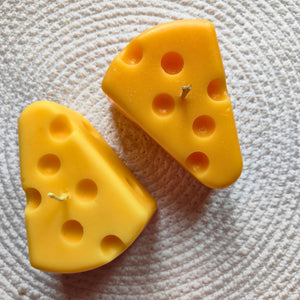 Handmade cheese slice candle in yellow soy wax for aesthetic decor