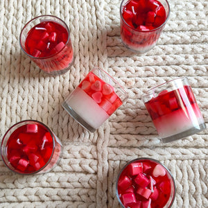 Flatlay of heart jar gel wax candles with Euphoria Gifts branding