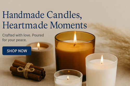 Handmade soy wax scented candles in aesthetic glass jars with warm lighting – Euphoria Gifts’ peaceful and personalized candle collection for home décor and gifting