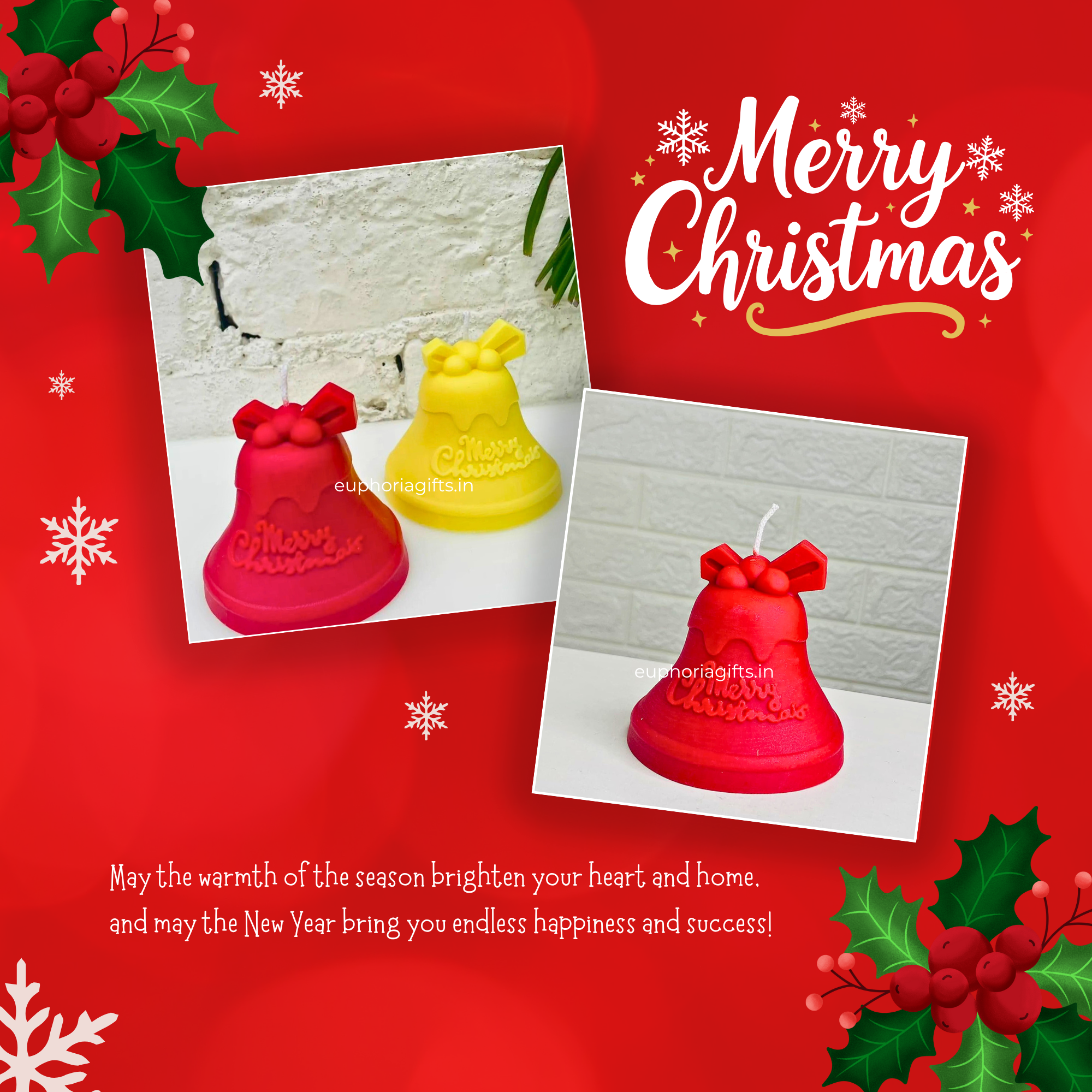 festive Red Bell Candle for Secret Santa Gifts. yellow candle