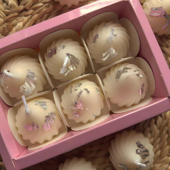 Set of 6 modak-shaped soy wax candles in festive gift box