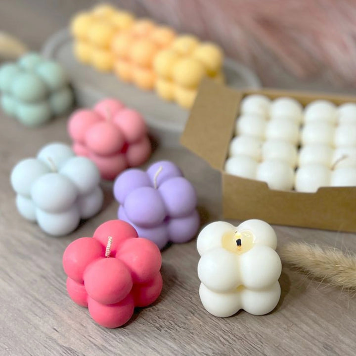 Handmade pastel mini bubble candles in aesthetic colors, perfect for home decor and gifting – soy wax, eco-friendly design.  set of 6 bubble candle