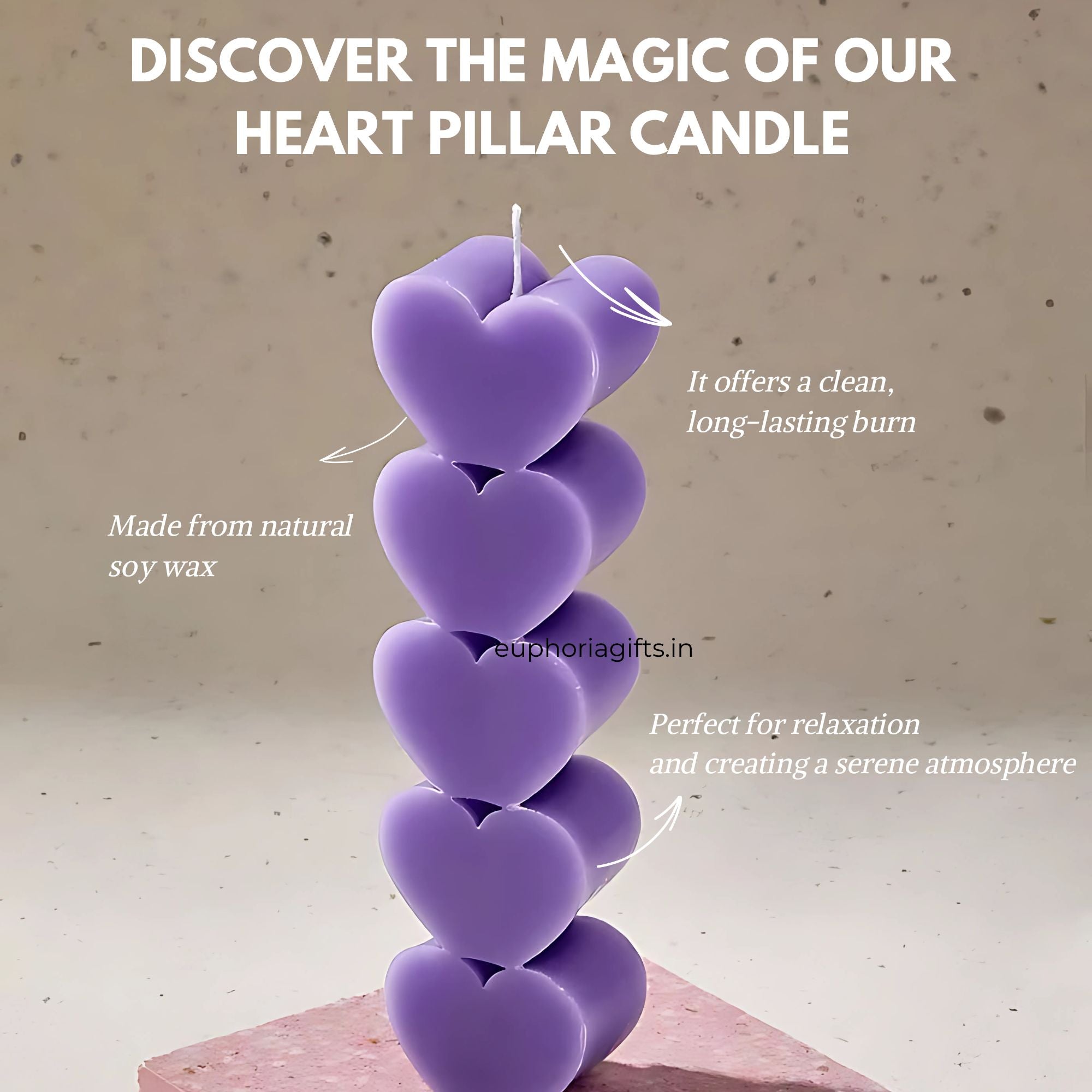 Purple heart pillar candle made from natural soy wax, offering a clean and long-lasting burn, ideal for relaxation and ambiance