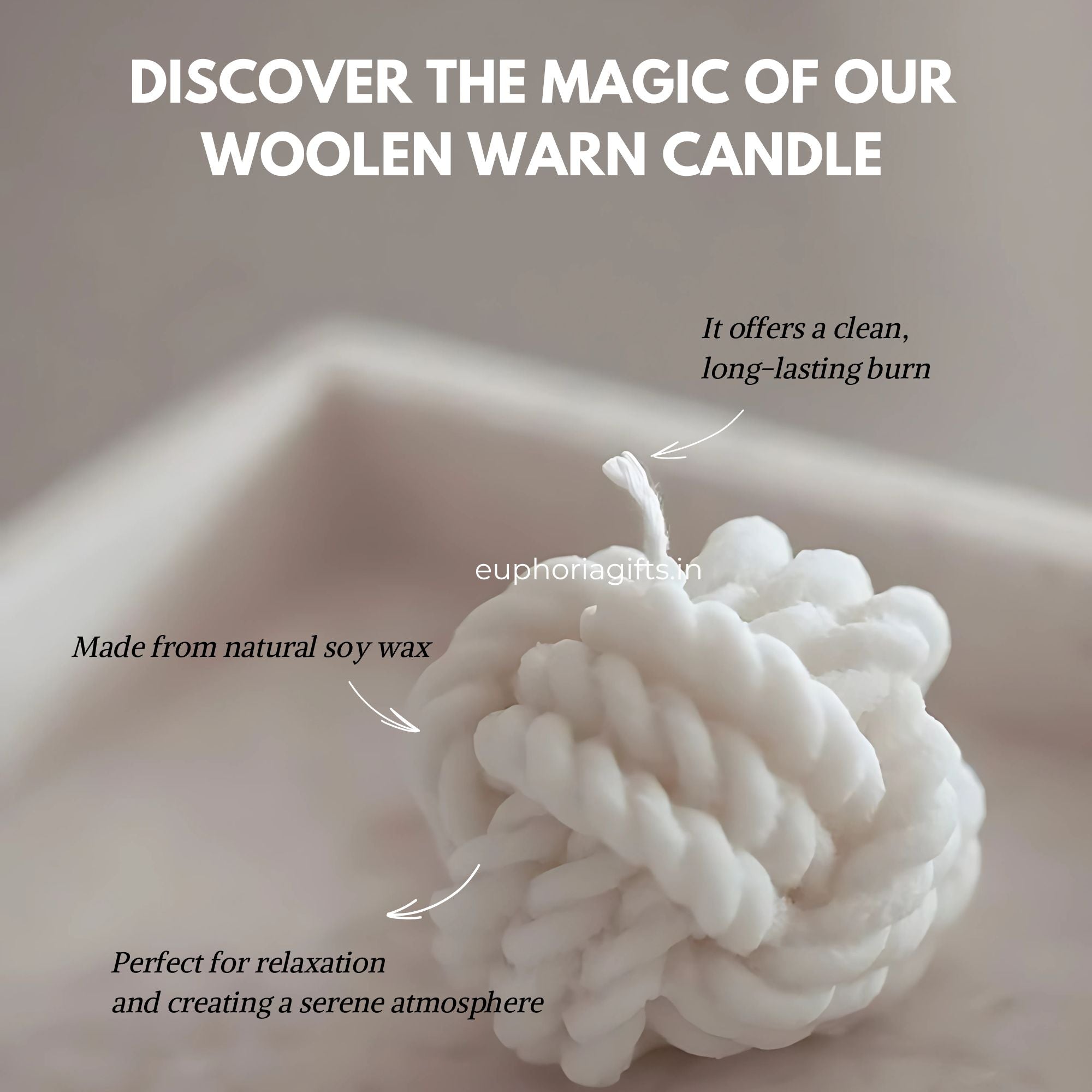 "Woolen yarn soy wax candle benefits – clean long-lasting burn, made for relaxation by Euphoria Gifts