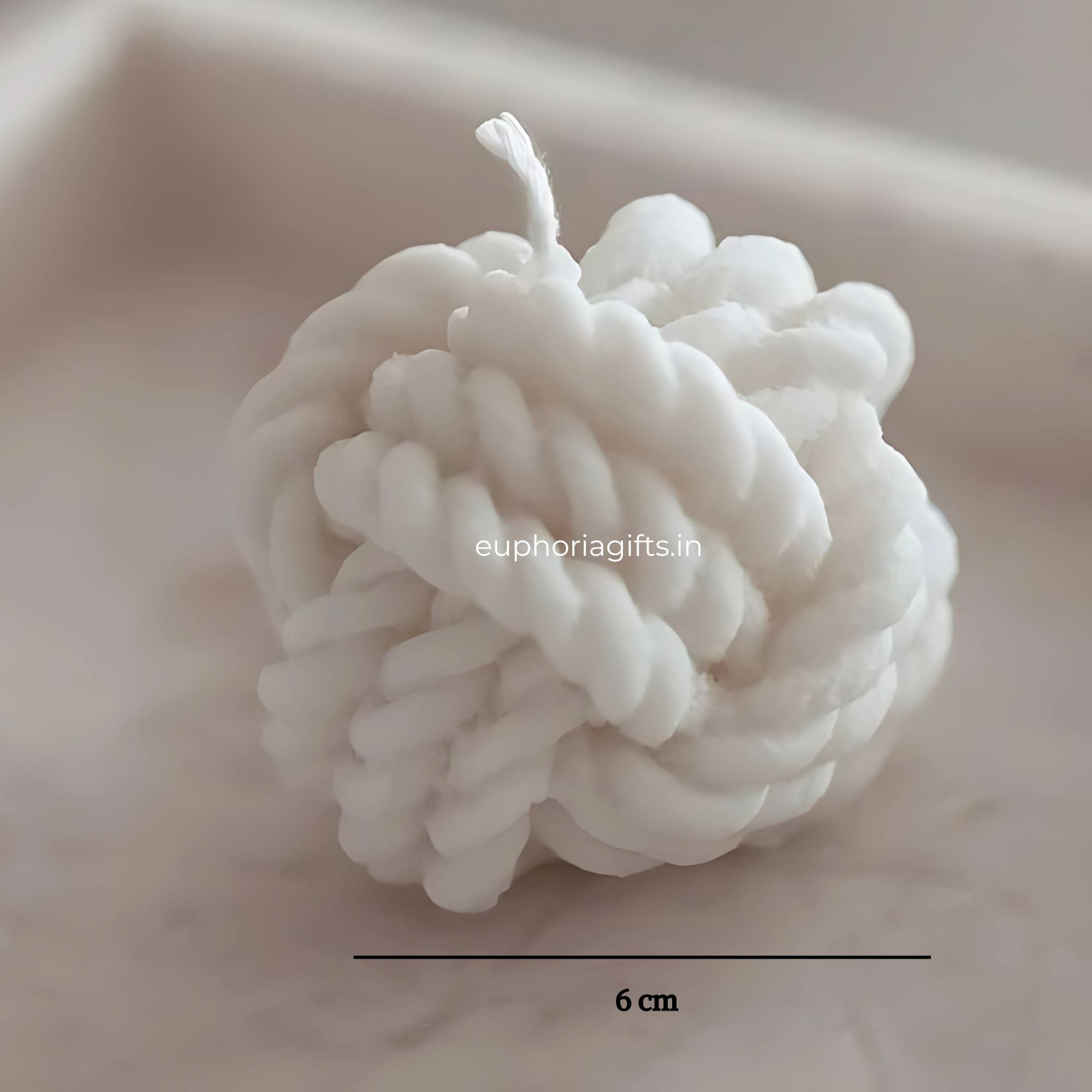 White woolen yarn-shaped soy wax candle – 6cm handmade knot design candle by Euphoria Gifts"
