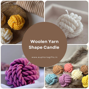 Assorted woolen yarn shape candles made with natural soy wax – decorative and gift-worthy pieces by Euphoria Gifts"